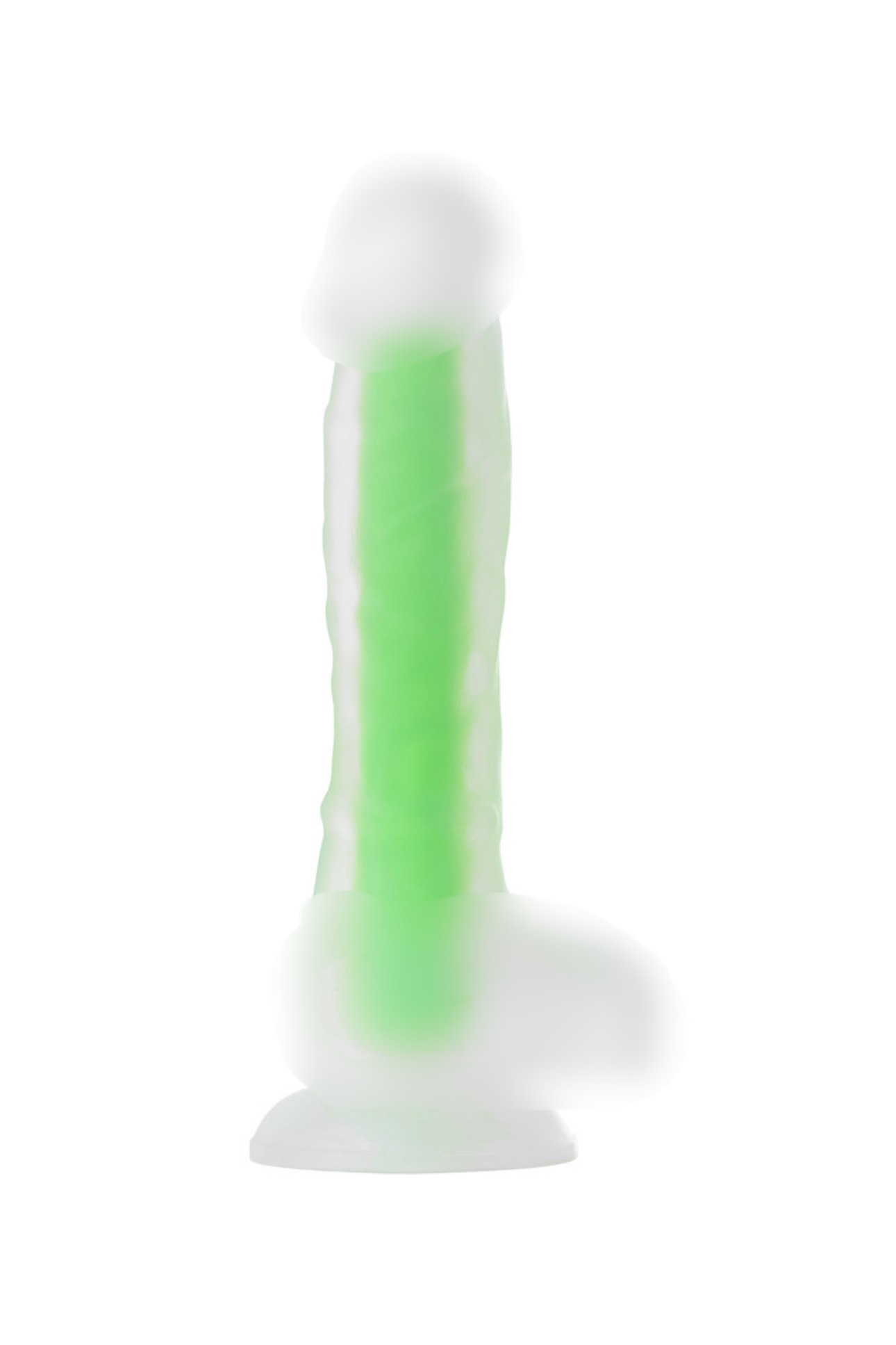 Фаллоимитатор, светящийся в темноте, Штучки-Дрючки, силикон, прозрачно-зеленый, 20 см